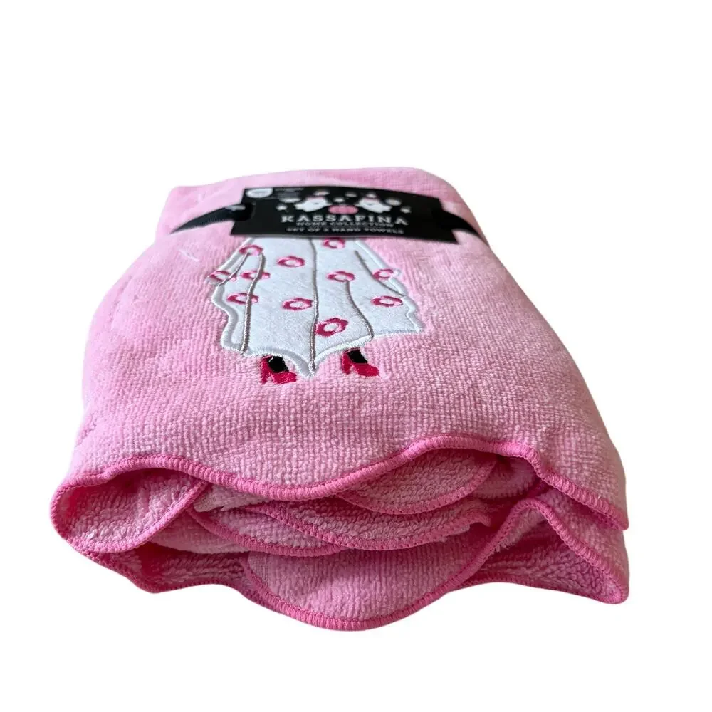 NEW Kassafina Pink Ghost Hand Towels 2 Pk Coquette Pink Heels Halloween Floral